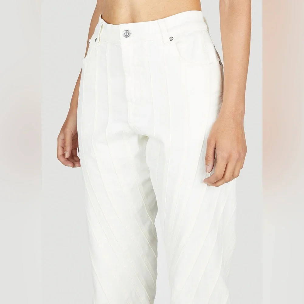 💥SALE💥Retail $950 NWT Mugler White Denim Spiral Seams Long Length JEANS Sold Out - Picture 5 of 15